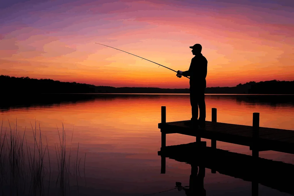 Angler bei sommerabend