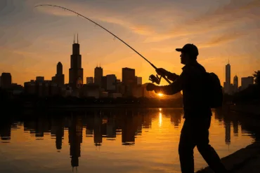 urban angler im sonnenuntergang